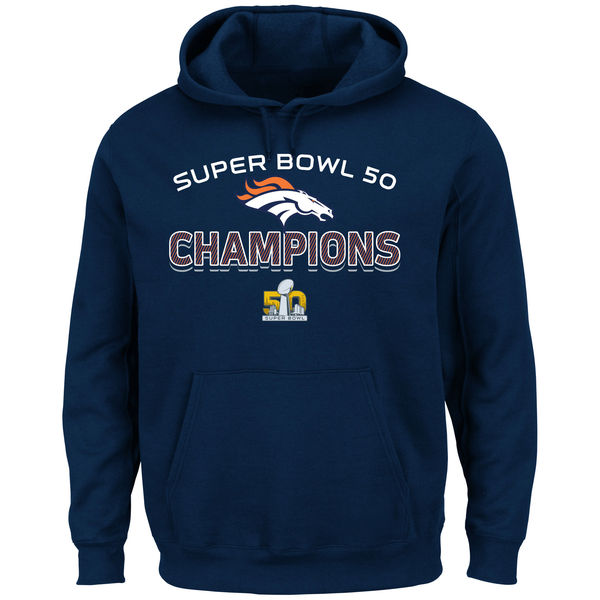 Men Denver Broncos Majestic Super Bowl #50 Champions Beyond Victory Hoodie  Navy->denver broncos->NFL Jersey